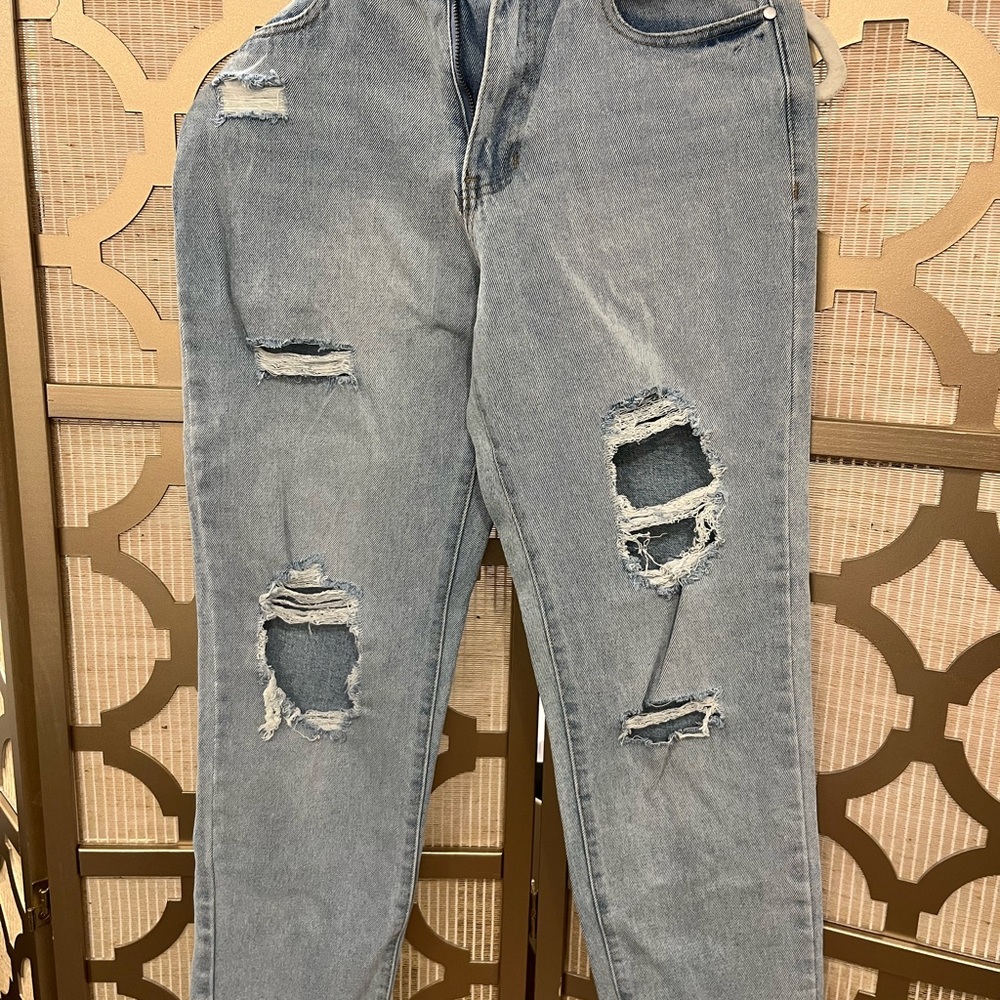 Nordstrom Women's Straight Leg Distressed Jeans - Light Blue